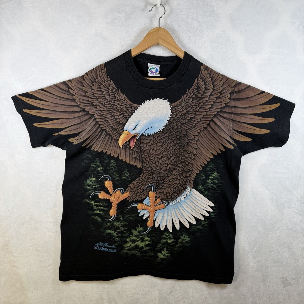Vintage 1994 Liquid Blue Eagle All Over Print Rich Normurdin Single Stitch XL